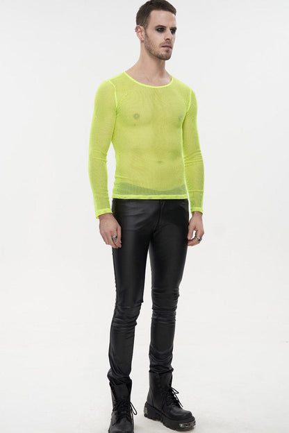 ellow Gothic Elasticity High Neck Long Sleeve Mesh Men's Shirt