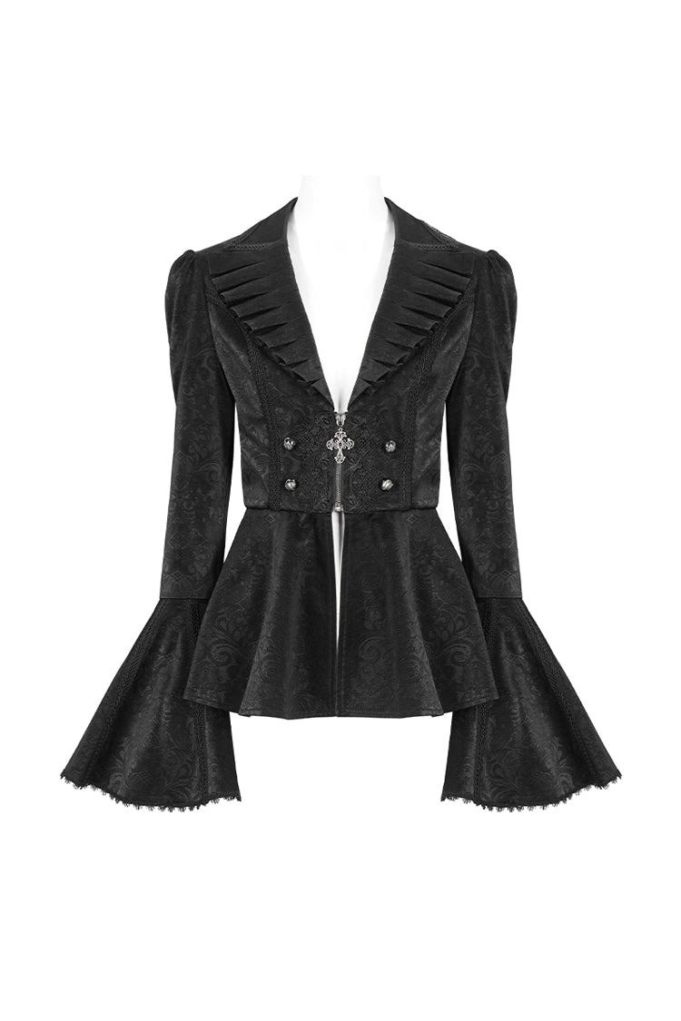 Black Ruffled Collar Flared Sleeved Women's Gothic Jacket