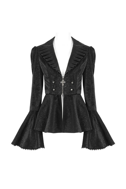 Black Ruffled Collar Flared Sleeved Women's Gothic Jacket
