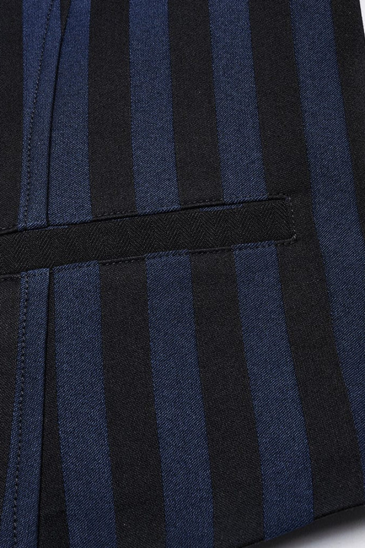 Black/Blue V Collar Sleeveless Striped Print Buckle Men's Punk Vest