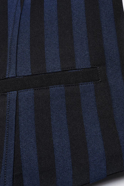 Black/Blue V Collar Sleeveless Striped Print Buckle Men's Punk Vest