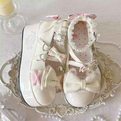 Confession Willingness Height Increasing Print Bowknot Lace Sweet Lolita Shoes 4 Colors