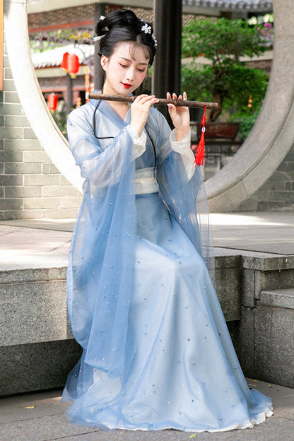 Blue Chinese Style School Sweet Hanfu Dress