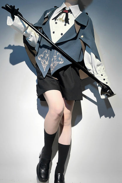 Blue [Little Detective] Print Ouji Prince Handsome Lolita Cloak