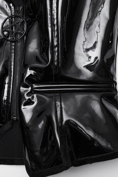 Black V Collar Sleeveless Buckle Zipper Faux Leather Women's Gothic Vest