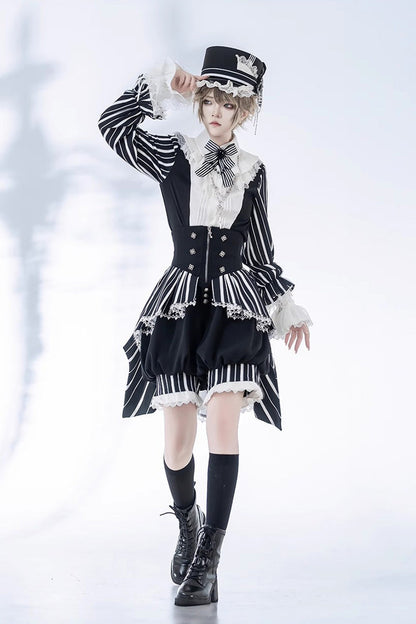 Black/White Wonderful Trick Stripe Print Lace Ouji Fashion Elegant Lolita Shorts