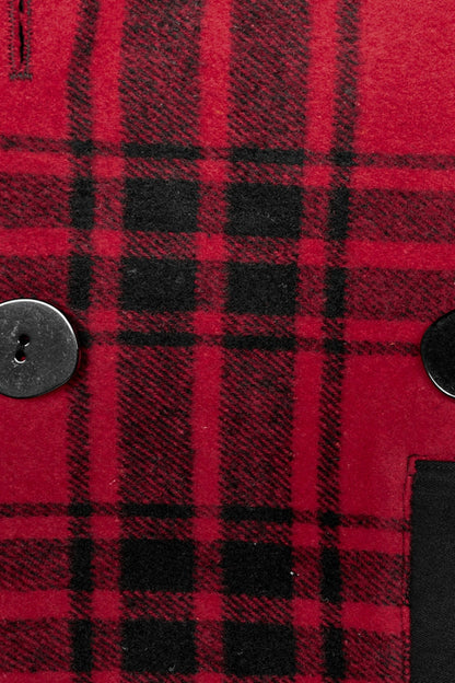 Black/Red Plaid Print Hooded Women's Punk College Style Coat