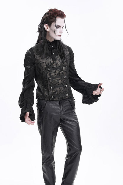 Gloden Sleeveless Floral Print Buckle-up Men's Gothic Vest