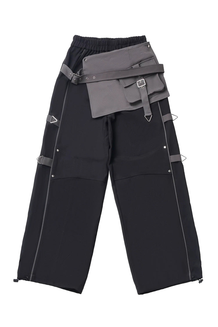 Black [Holographic Cruise] Techwear Long Sleeves Spliced Zippered Gothic Jirai Kei Pants and Short Coat Set