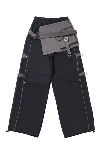 Black [Holographic Cruise] Techwear Long Sleeves Spliced Zippered Gothic Jirai Kei Pants and Short Coat Set