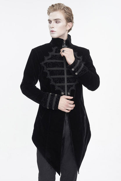 Black Stand Collar Lace Splice Swallow Tailed Men's Gothic Coat