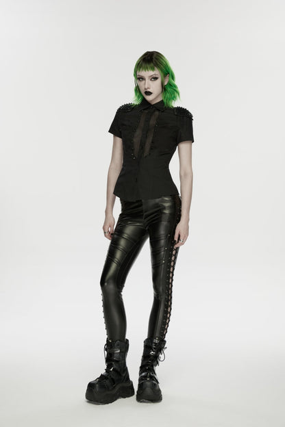 Black Studded Women's Punk  Drawstring Leggings