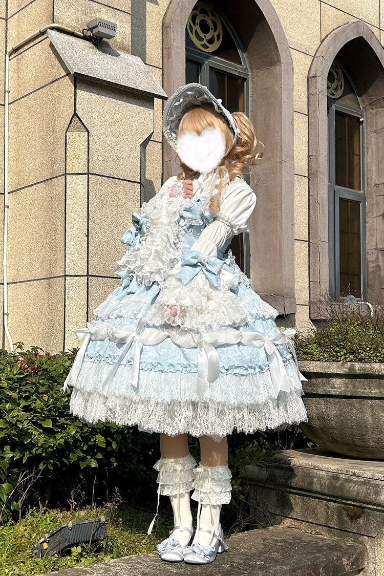 Blue Sleeveless Multi-Layered Ruffle Bowknot Lace Sweet Plus Size Lolita Jsk Dress