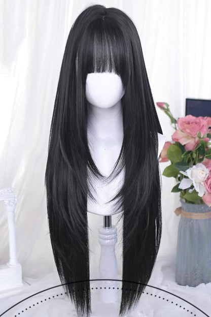 Long Straight Wispy Air Bangs Sweet Japanese Style Lolita Wig 3 Colors