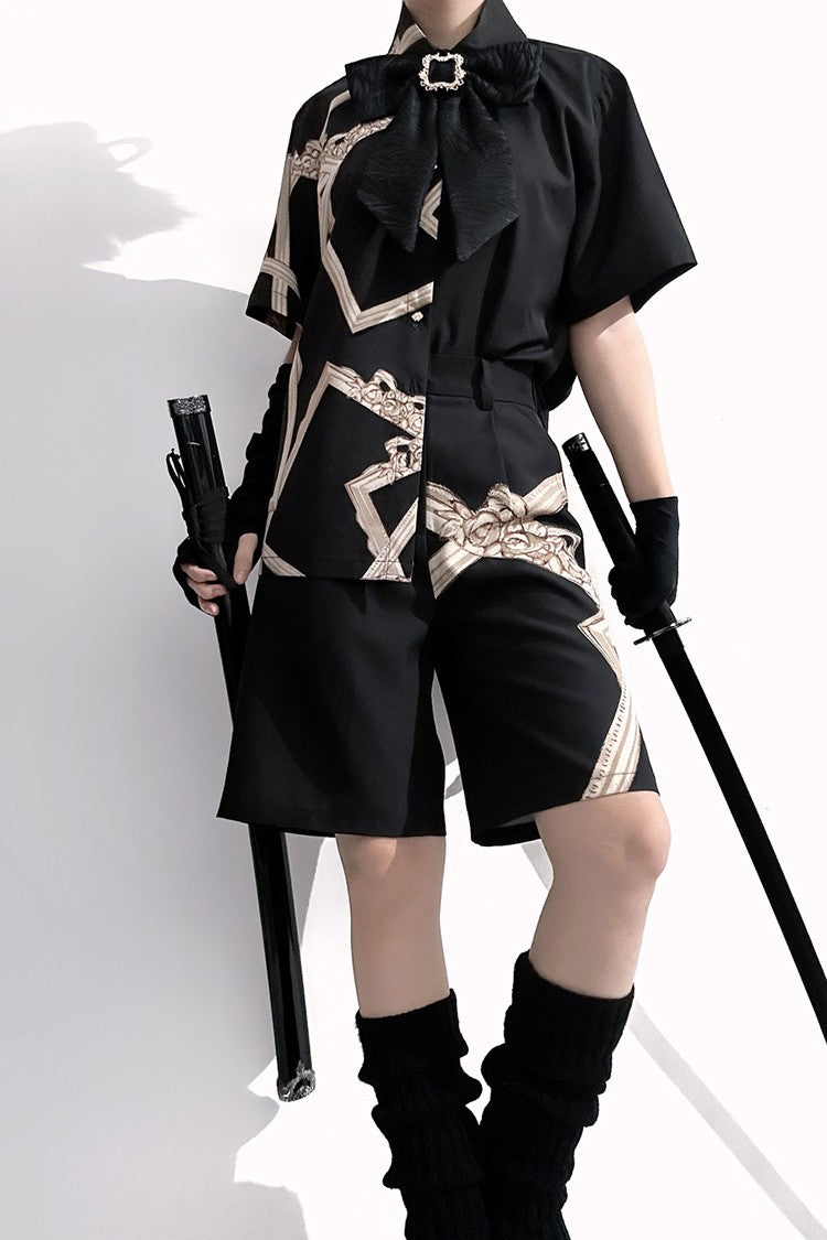 Black [Dream Void Mirror] Print Ouji Fashion Prince Handsome Lolita Shorts