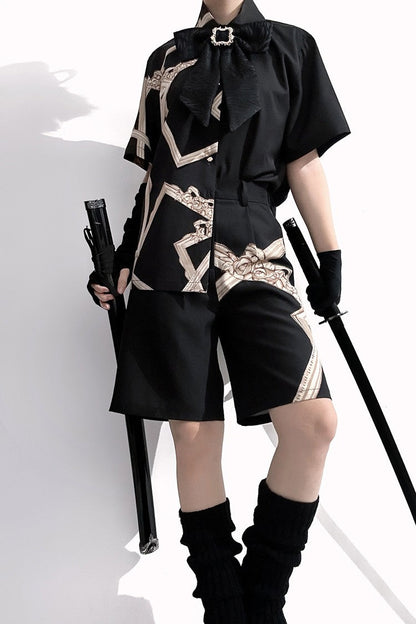 Black [Dream Void Mirror] Print Ouji Fashion Prince Handsome Lolita Shorts