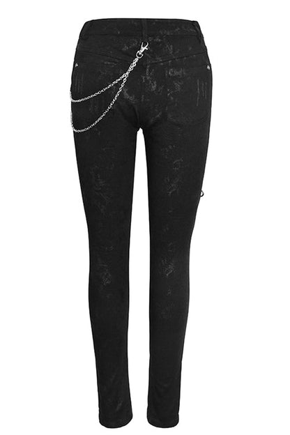 Black Punk Stretch Fitted Womens Pants With Zippper