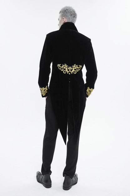 Black/Red Retro Totem Embroidered Swallow Tailed Men's Gothic Coat