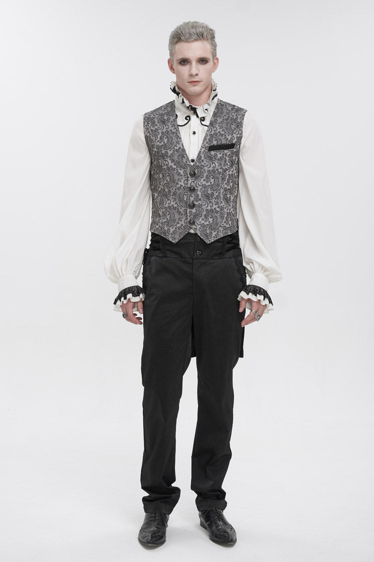 Gray Fashion Vintage Print Non-Stretch Fit Mid-Century Men's Gothic Tuxedo Vest