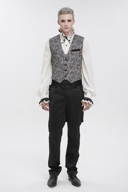 Gray Fashion Vintage Print Non-Stretch Fit Mid-Century Men's Gothic Tuxedo Vest