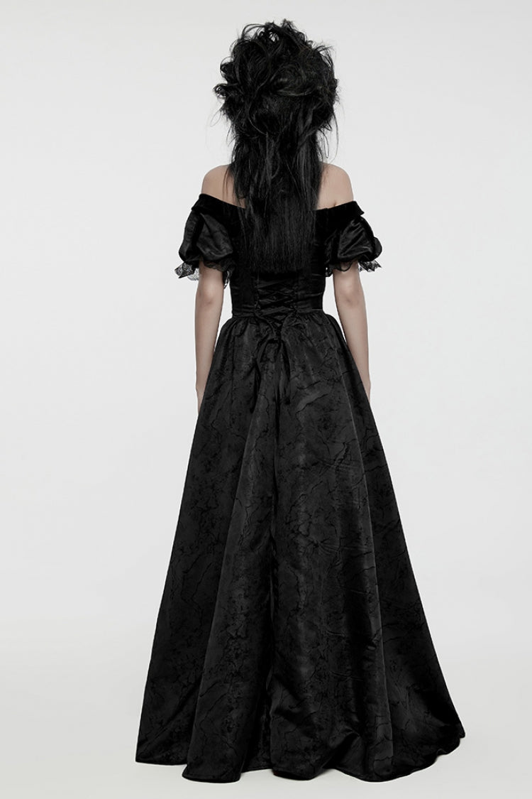 Black Short Puff Sleeves Lace-Up Women's Gothic Dress