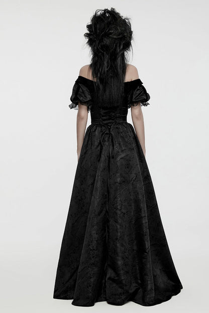 Black Short Puff Sleeves Lace-Up Women's Gothic Dress