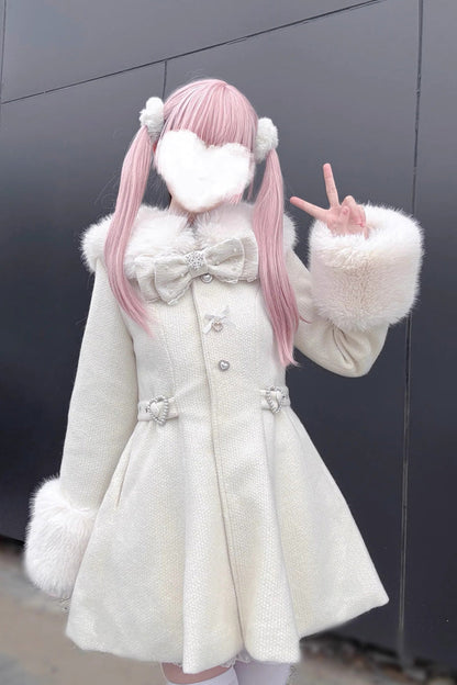 [Velvet Star Dream] Long Sleeves Bow Sweet Jirai Kei Japanese Overcoat 2 Colors