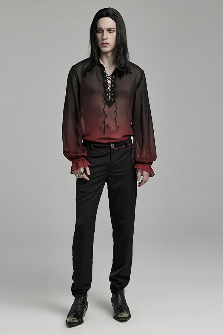 Black/Red Lapel Collar Gradient Sheer Men's Gothic Blouse