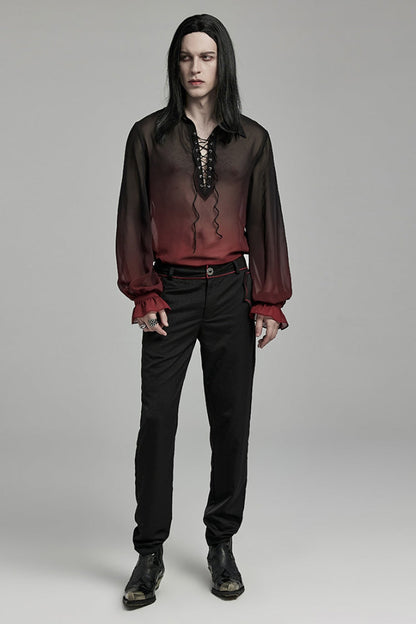 Black/Red Lapel Collar Gradient Sheer Men's Gothic Blouse