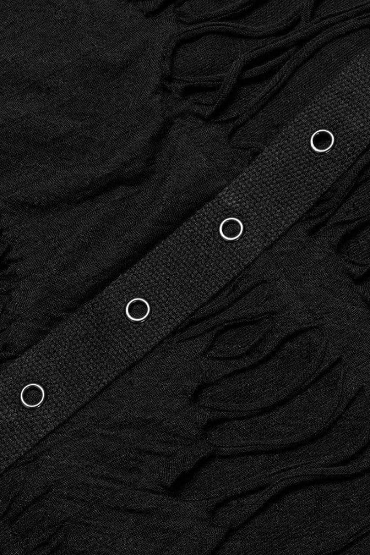 Black Ripped Hooded Metal Large Pins Mens Gothic Coat