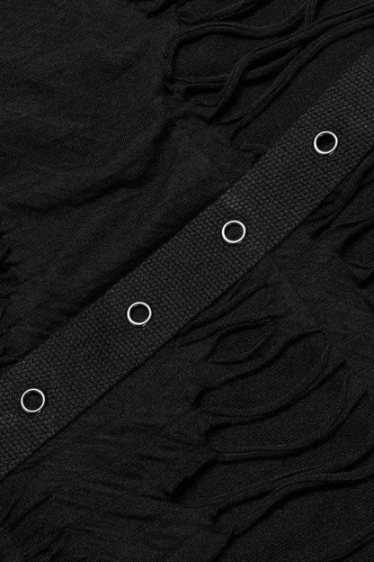Black Ripped Hooded Metal Large Pins Mens Gothic Coat