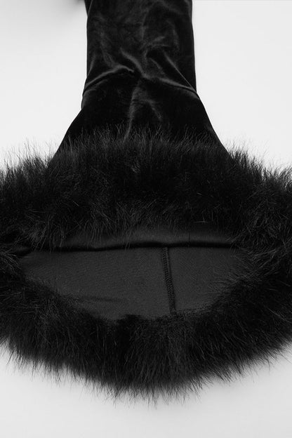 Black V Collar Long Sleeves Faux Fur Spliced Lace-Up Women's Gothic Cardigan