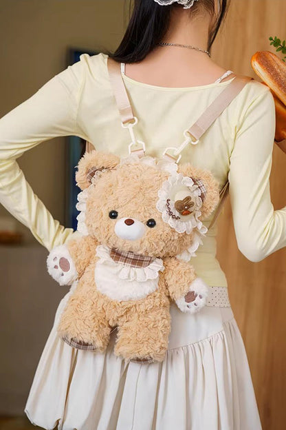 Brown [Little Bear Guli] Ruffled Plush Toy Sweet Lolita Backpack