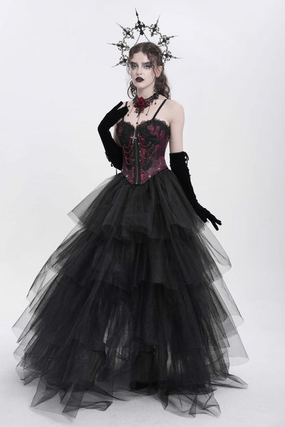 Red Sleeveless Embroidery Lace Chain Women's Gothic Vest