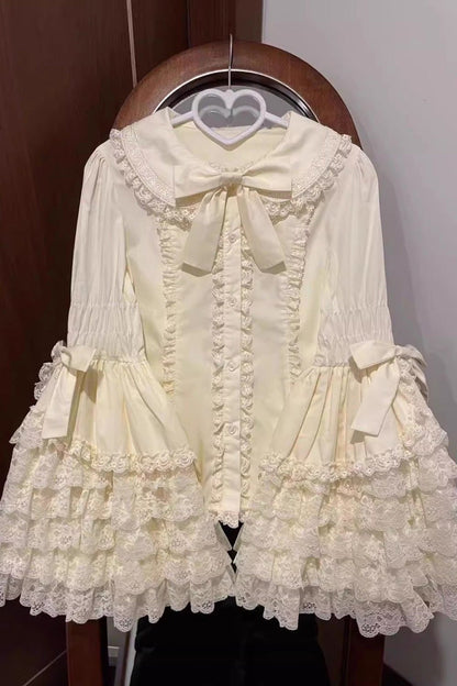 Lapel Collar Long Hime Sleeves Ruffle Bowknot Lace Sweet Lolita Blouse 3 Colors