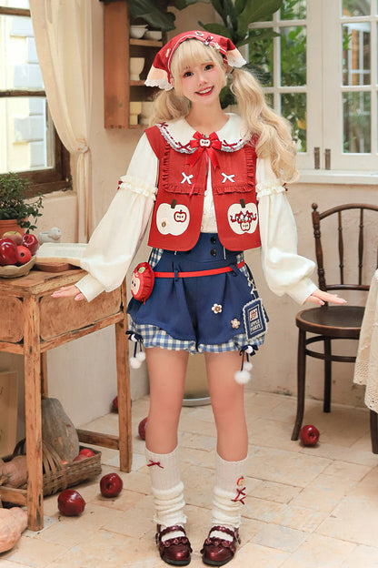 Multi-Color [Witch Gina] Long Sleeves Print Bowknot Ouji Sweet Lolita Vest Shorts Set