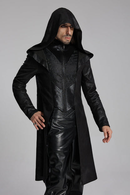 Black Zip Pleated Hooded Men's Gothic Jacket