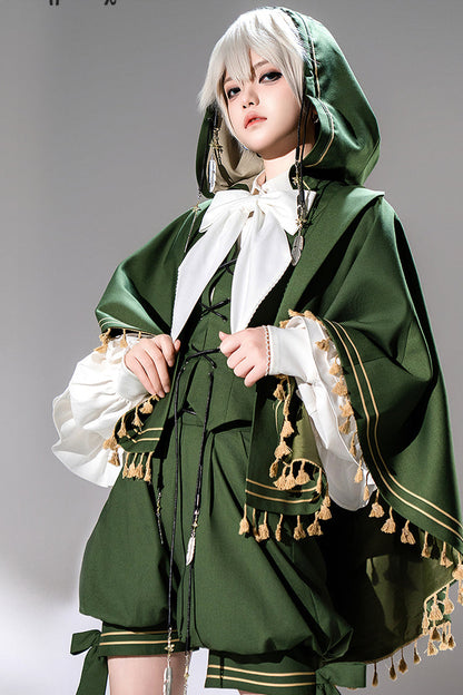 Green [Rabbit Feather] Rabbit Ears Hooded Sweet Prince Handsome Ouji Lolita Cloak Coat