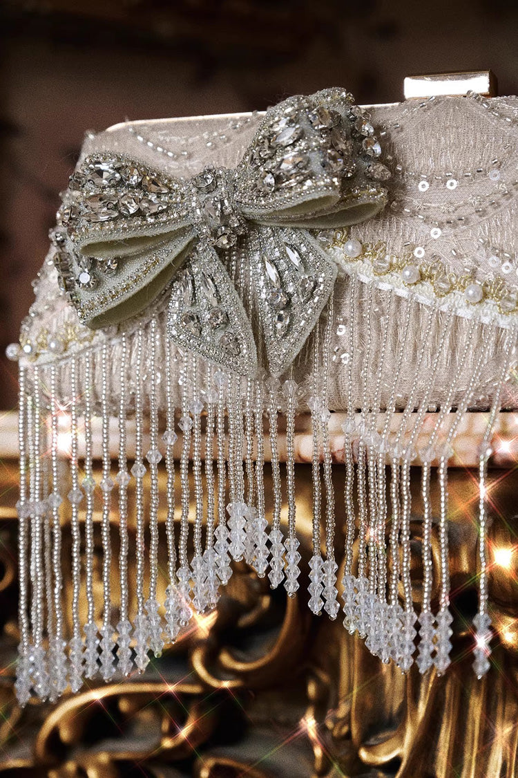 Champagne Heavily Embellished Rhinestone Bow Evening Sweet Lolita Clutch