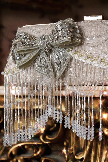 Champagne Heavily Embellished Rhinestone Bow Evening Sweet Lolita Clutch