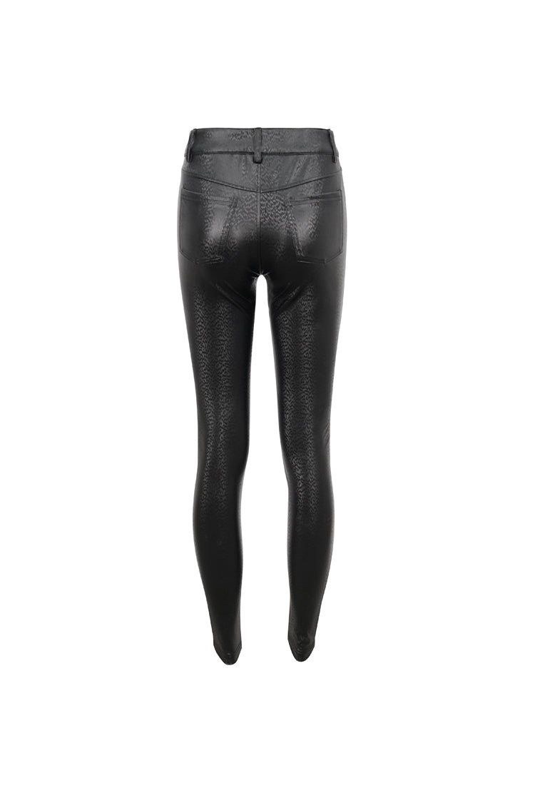 Black Stretch Diamond Wavy String Adjustable Slim Fit Women's Punk Trousers