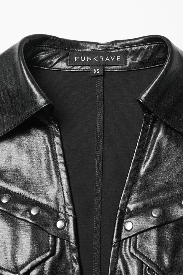 Black Stand Collar Long Sleeves Lace-Up Zipper Women's Punk Jacket