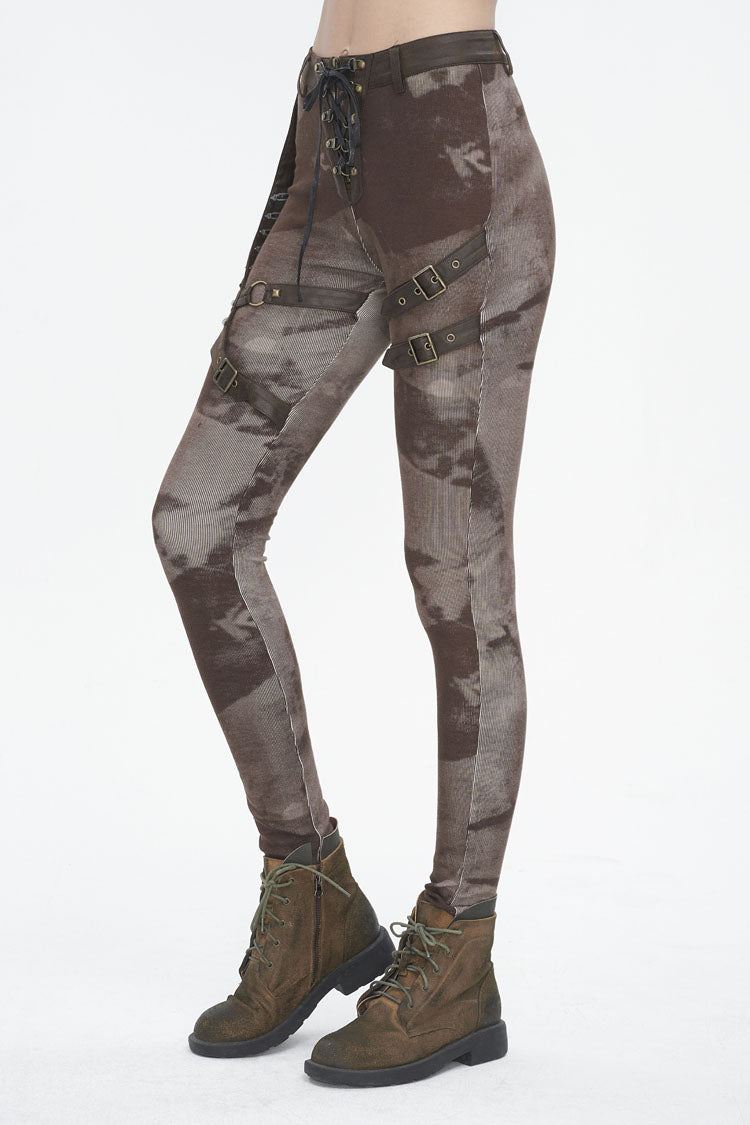 Brown High Waisted Print Women's Punk Pants