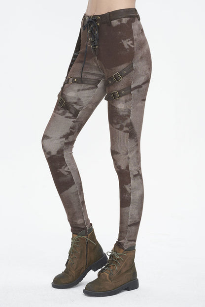 Brown High Waisted Print Women's Punk Pants