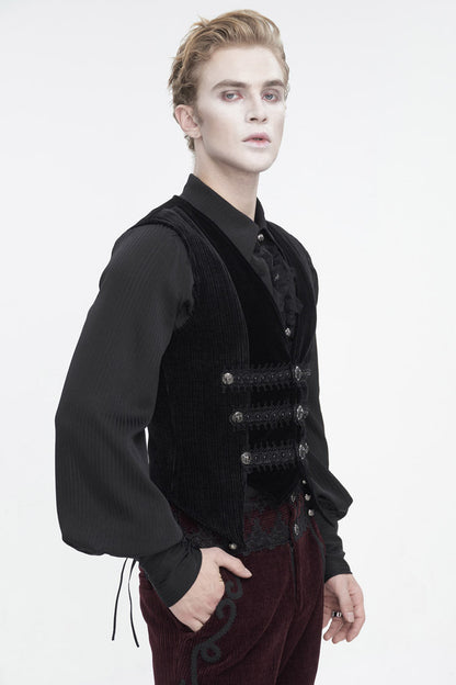 Black Velvet Irregular Splice Corduroy Men's Gothic Waistcoat