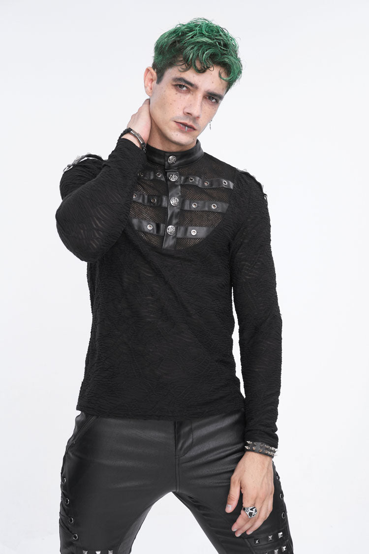 Black Stand Collar Mesh Splice Men's Punk Shirt