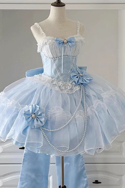 Blue Sleeveless Ruffle Hanayome Bowknot Lace Sweet Plus Size Lolita Jsk Dress 2 Versions