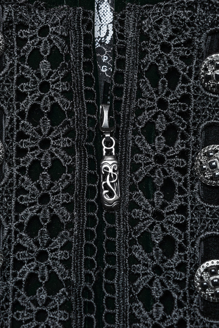 Black/Green Long Puff Sleeves Floral Embroidery Women's Gothic Coat