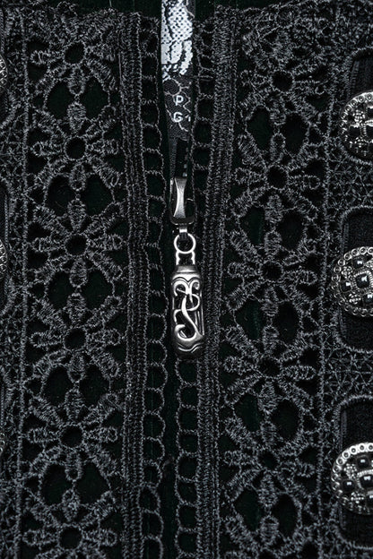 Black/Green Long Puff Sleeves Floral Embroidery Women's Gothic Coat