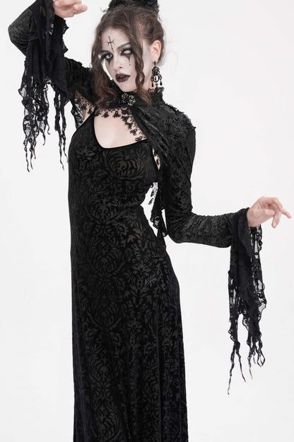 Black Stand Collar Long Sleeves Lace Tassels Women's Gothic Cape